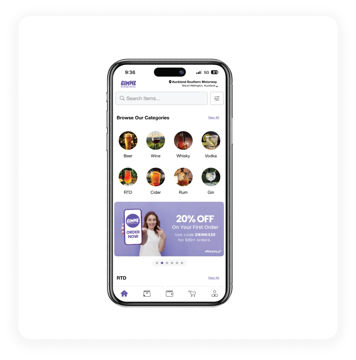 GIMME — Home Screen & Categories